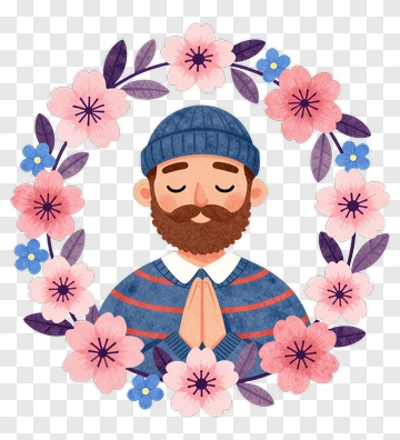 Man Praying Surrounded By Flowers PNG