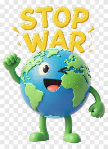 Cartoon Earth Character Promoting Peace PNG