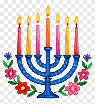 Colorful Menorah With Flowers PNG