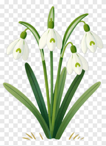 Snowdrop Flowers With Green Leaves PNG