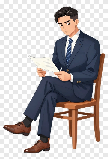 Businessman Sitting And Reading A Document PNG