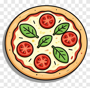 Pizza With Tomato Slices And Basil Leaves PNG