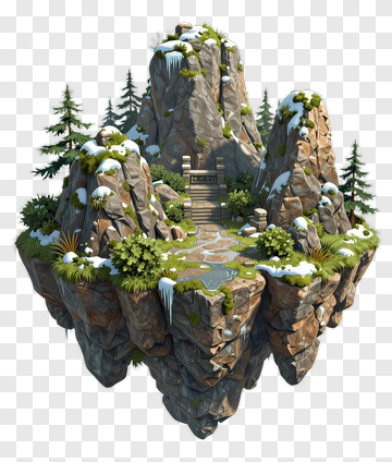3D Mountain Landscape With Snow And Vegetation PNG
