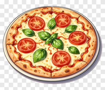 Pizza With Tomatoes And Basil PNG