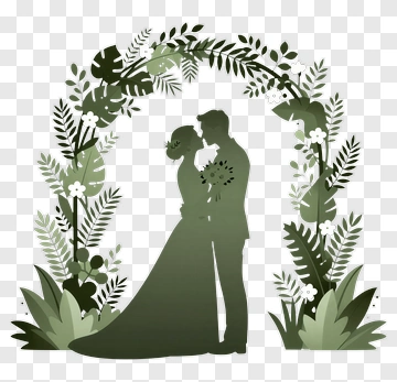 Wedding Couple Surrounded By Greenery PNG