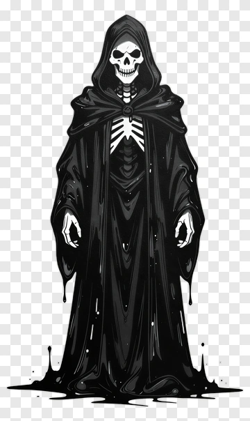 Cartoon Grim Reaper In Black Cloak PNG
