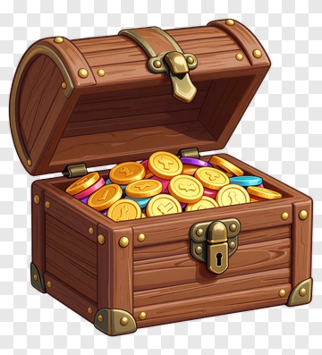 Treasure Chest Filled With Colorful Coins PNG