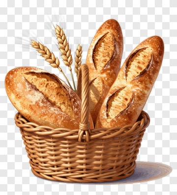 Basket Of Fresh Bread With Wheat PNG