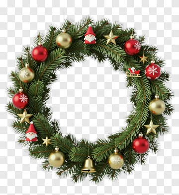 Christmas Wreath With Ornaments And Bells PNG
