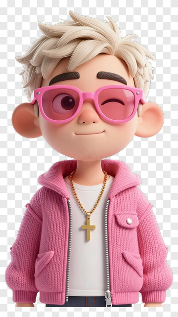 3D Cartoon Boy Winking In Pink Jacket PNG