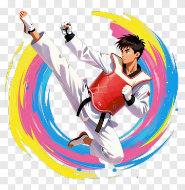 Cartoon Taekwondo Athlete Performing A Kick PNG