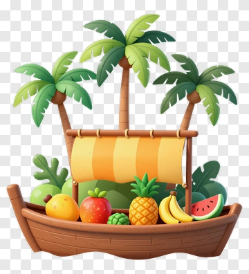 Colorful Fruit Basket On A Tropical Boat PNG