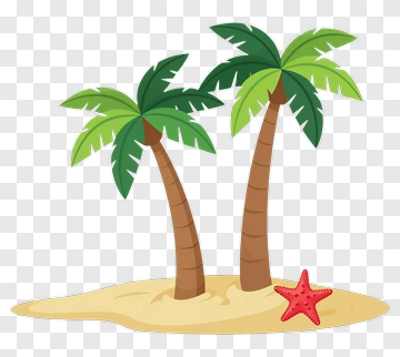 Cartoon Palm Trees With Starfish On Sand PNG