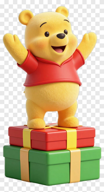 Cartoon Winnie The Pooh Standing On Presents PNG