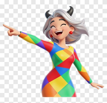 Cartoon Woman Pointing With Colorful Dress PNG