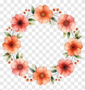 Floral Wreath With Orange Flowers PNG