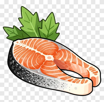 Salmon Fillet With Green Leaves PNG