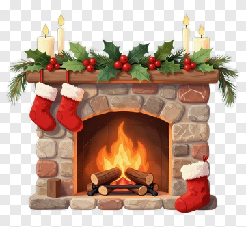 Christmas Fireplace With Stockings And Candles PNG