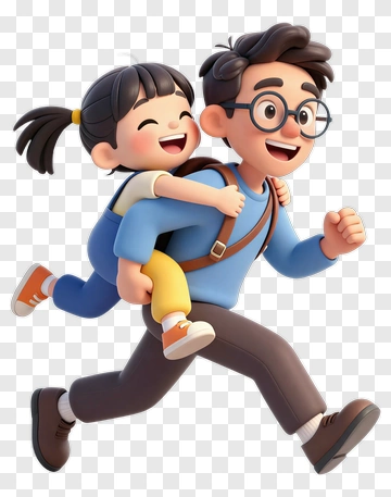 Cartoon Father Carrying Daughter While Running PNG