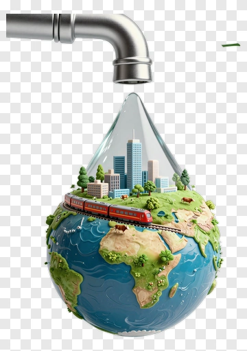 Water Drop Shaped Globe With City And Train PNG