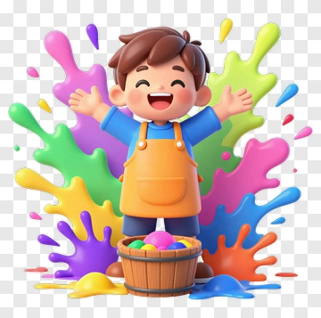 Cartoon Boy Holding A Basket Of Colorful Paints PNG