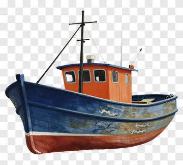 Fishing Boat In Blue And Orange PNG