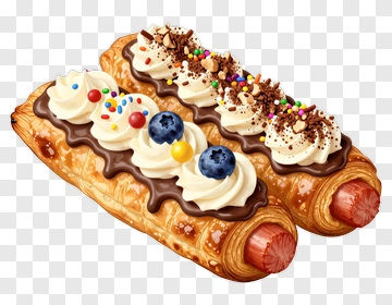 Delicious Pastry With Cream And Toppings PNG