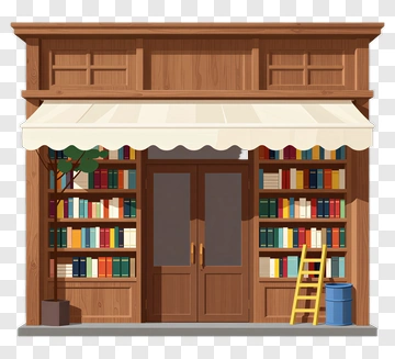 Bookstore Front With Bookshelves And Ladder PNG