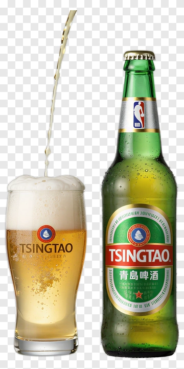 Tsingtao Beer With Glass And Foam PNG