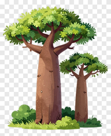 Cartoon Trees In A Green Landscape PNG