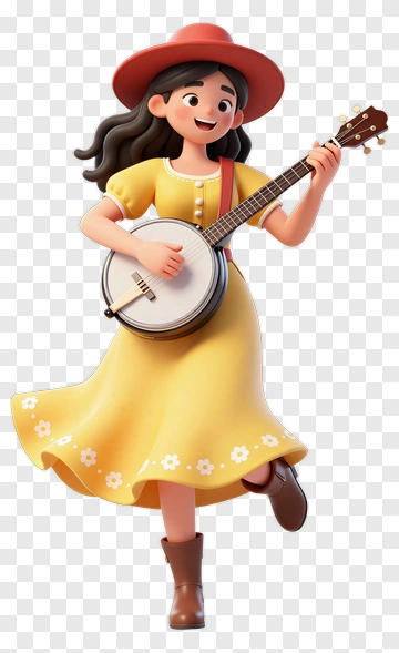 Cartoon Girl Playing A Banjo PNG