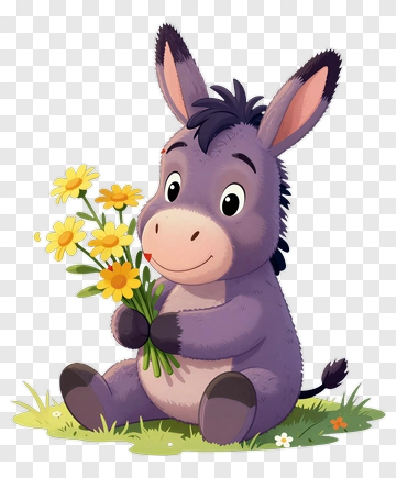 Cartoon Donkey Holding Flowers PNG