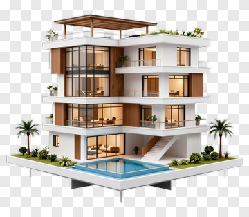 Modern House With Swimming Pool And Garden PNG