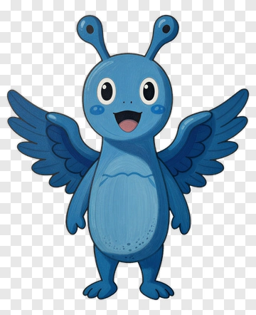 Cartoon Blue Creature With Wings PNG