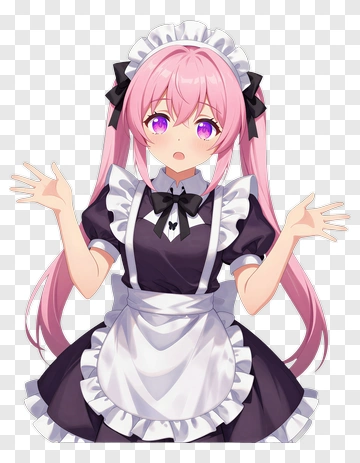 Anime Maid With Pink Hair And Black Dress PNG