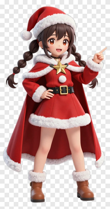 Cartoon Girl In Red Christmas Outfit Pointing PNG