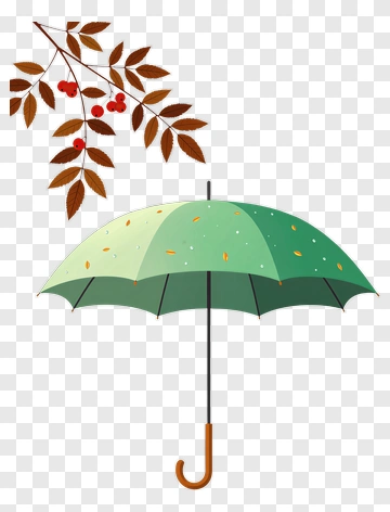 Green Umbrella With Autumn Leaves PNG