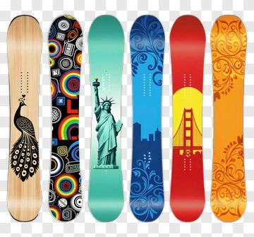 Colorful Snowboards With Various Designs PNG