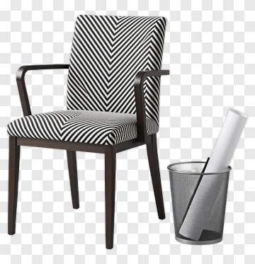 Black And White Striped Chair Next To A Trash Can PNG