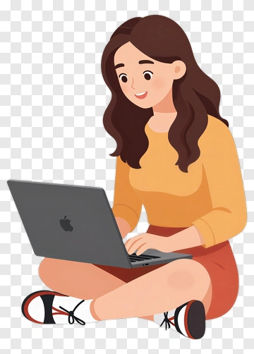 Woman Sitting And Using A Laptop PNG