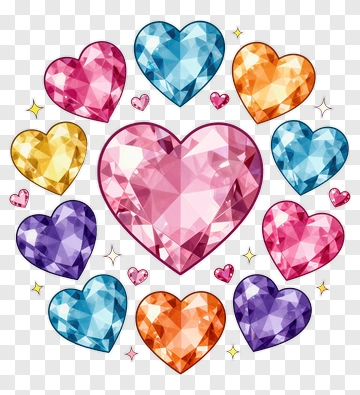 Colorful Heart Gems PNG