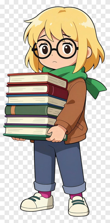 Cartoon Child Holding A Stack Of Books PNG