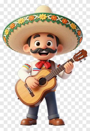 Cartoon Mariachi Musician Playing Guitar PNG