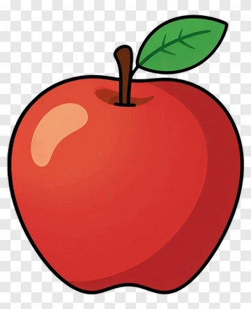 Cartoon Red Apple With Leaf PNG