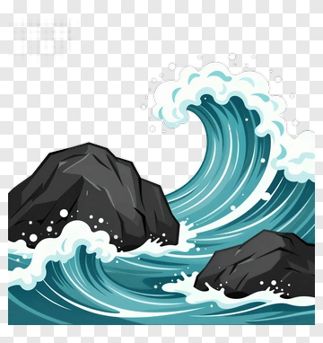 Waves Crashing Over Rocks PNG