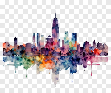 Colorful Watercolor City Skyline PNG