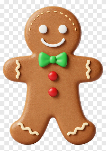 Gingerbread Man With Green Bow Tie PNG
