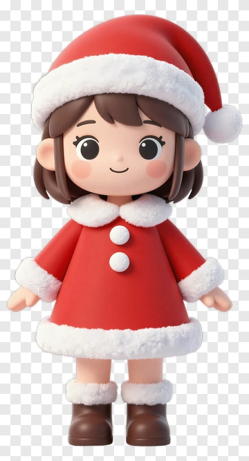 Cartoon Girl In A Red Christmas Dress PNG