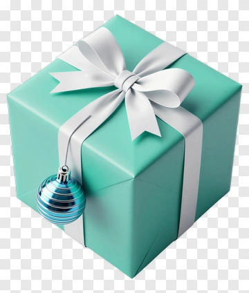 Gift Box With Blue Ribbon And Ornament PNG