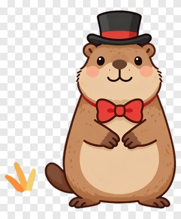 Cartoon Groundhog Wearing A Top Hat And Bow Tie PNG